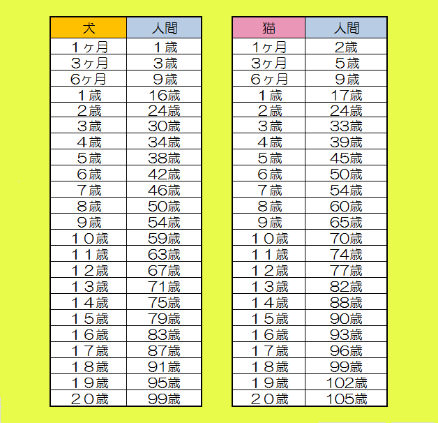 早見 年齢 表 の 犬